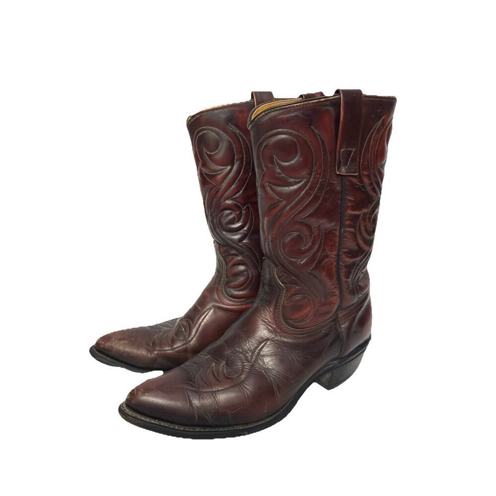 Acme Calf Oxblood Cowboy Western Boots Burgundy Leather USA Sz 9.5 D
